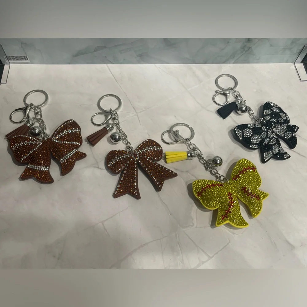 Rhinestone Sports Bow Keychain Bag Charm